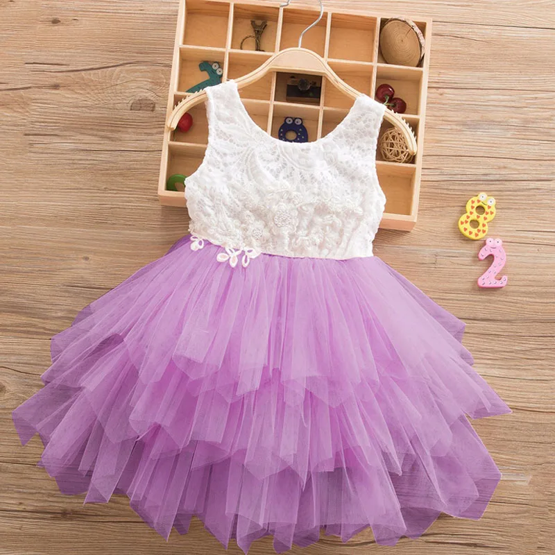 Летнее милое платье для девочек белое платье принцессы с открытой спиной для девочек необычное розовое красное платье для детей от 2 до 6 лет - Цвет: Purple 3