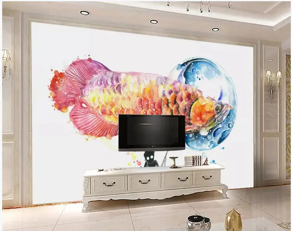 WDBH на заказ фото 3d обои ручная роспись акварель креативный Золотая рыбка искусство домашний декор гостиная обои для стен 3 d
