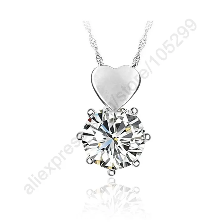 Women 925 Sterling Silver White Crystal Heart Pendant Necklace Fashion 18/" Chain