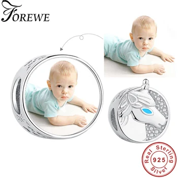 

FOREWE Personal Picture Customized Unicorn Charm 925 Sterling Silver DIY Jewelry fit Charm Bracelet Original Girl's gift