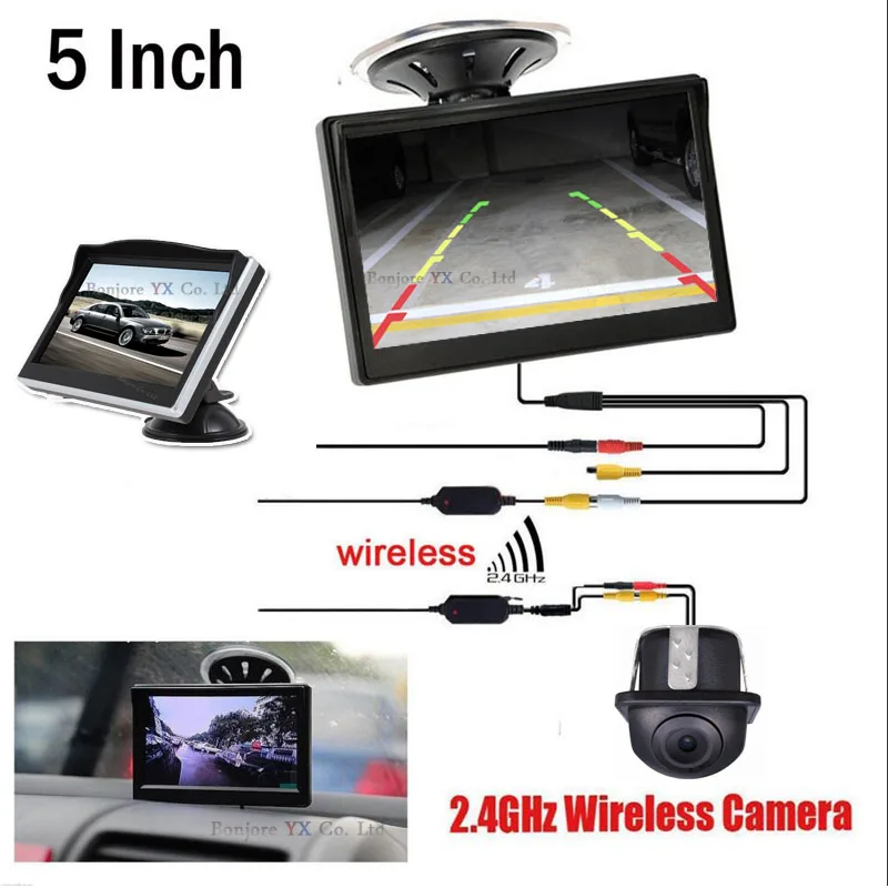 

3 in 1 Wireless HD 5" TFT Monitor Screen with CCD Car Rear view Camera Reverse Parking sensor car Assistance 12V Bracket Display