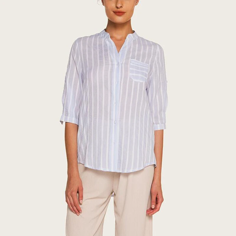 

Women Striped Blouse Shirt Loose Half Sleeve Blouse V-Neck Shirts Casual Tops Blouse Chemisier Femme Blusas Mujer de Moda 2019
