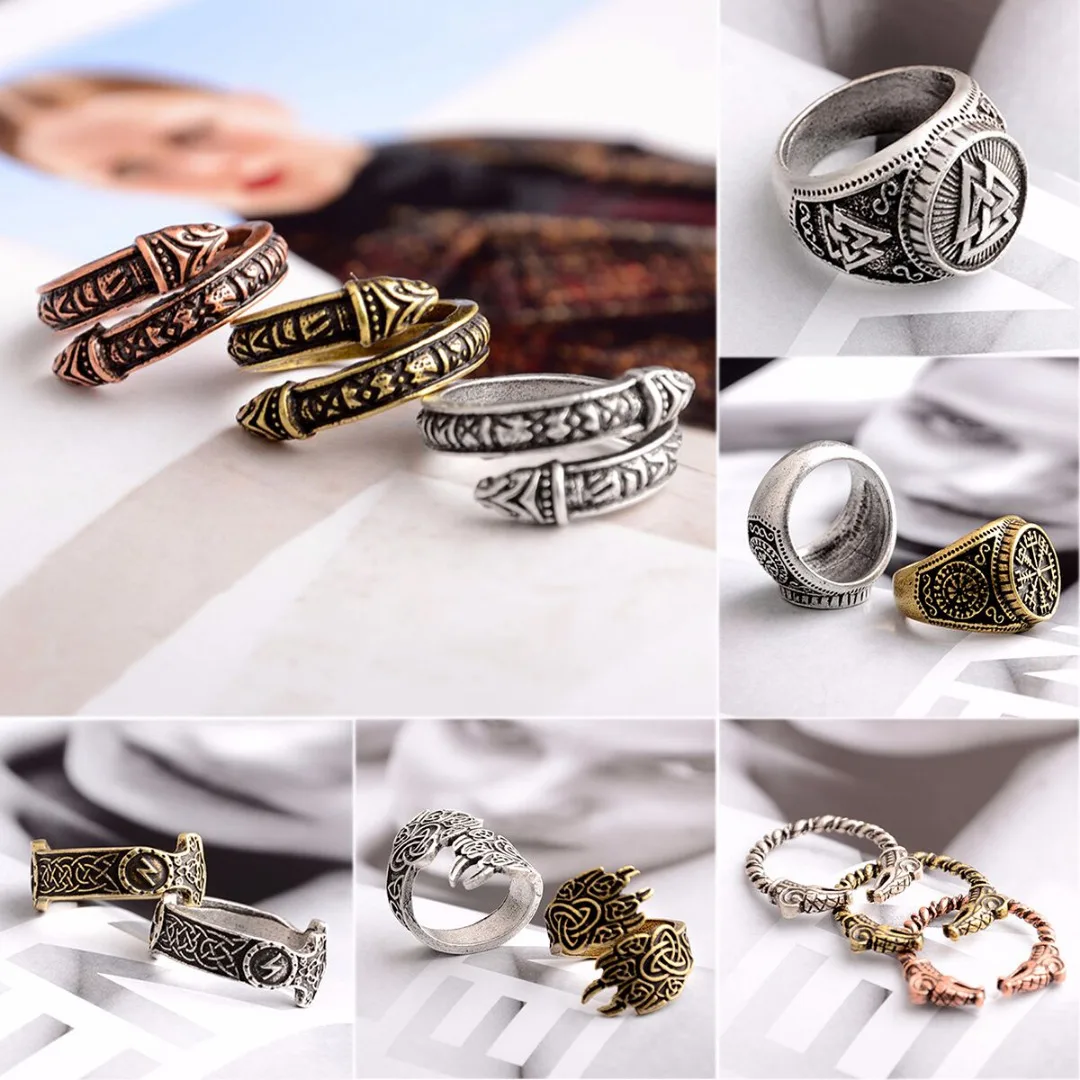 Men Vintage Retro Silver Valknut Norse Nordic Odin Rings Viking Jewelry