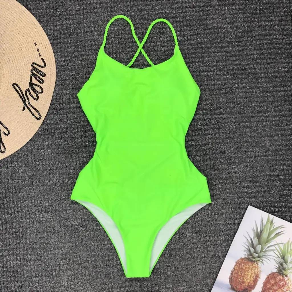 

Bikini 2019 Swimwear Women Sexy Bandage Solid Color Simple Summer Fishing Swimming Suit One Piece Swimsuit