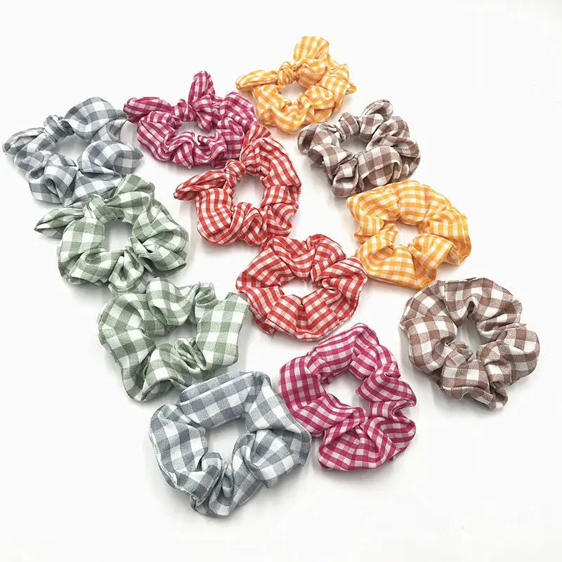 

1pcs Good Quantity Gingham Scrunchies Cotton Plaid Bunny Ear Hair Scrunchies Ponytail Holder Women Elastic Hair Band Bracelet