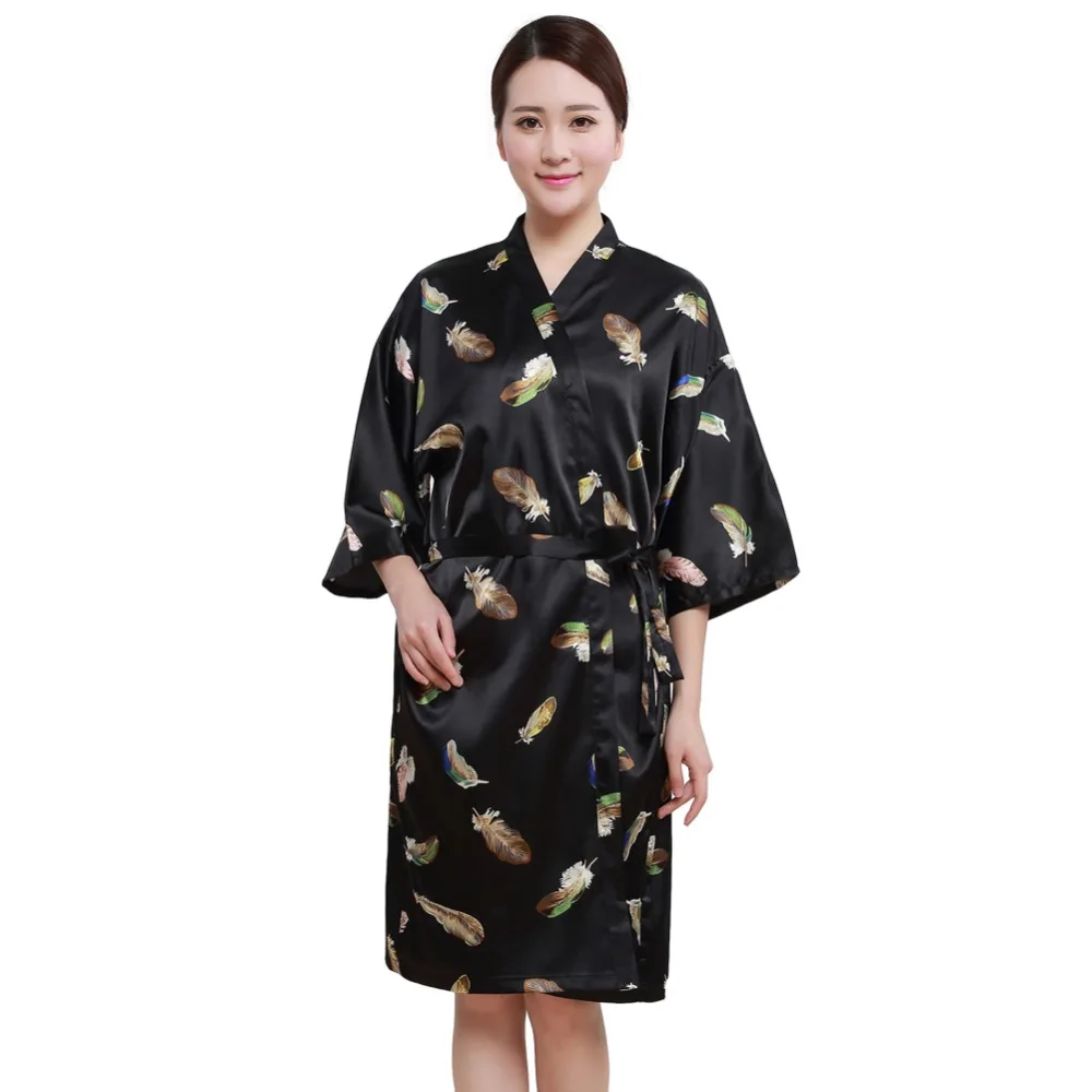 Salon Client Gown Robe Feather Pattern Black Smock Kimono Hairdressing