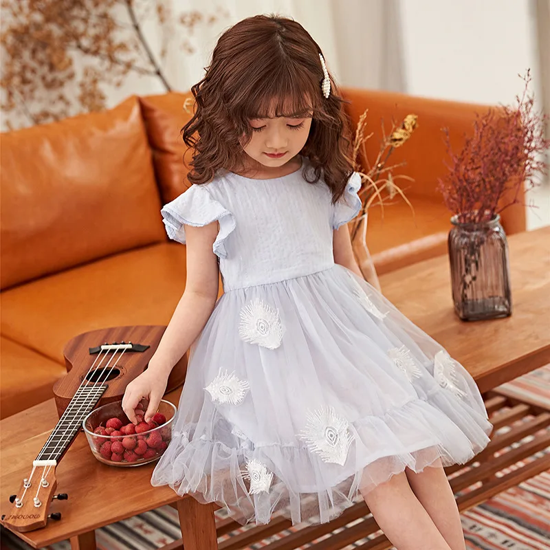 

Kids Girls Dresses Children Clothes Short Sleeve Dress 2019 Summer Embroidery Girls Tulle Children Clothing Princess Costume