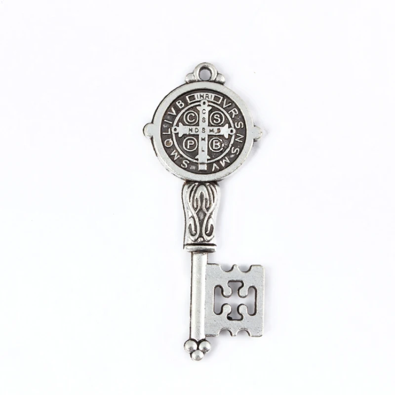 

10pcs Antique Silver and Gold Saint St Benedict Medal Cross Key Spacer Charm Beads Pendants Alloy Handmade Jewelry DIY 41*16mm
