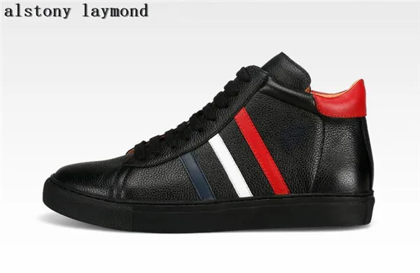 

fashion casual flat shoes for man shoes genuine leather 2018 good quality Litchi grain leather high top man sneaker black