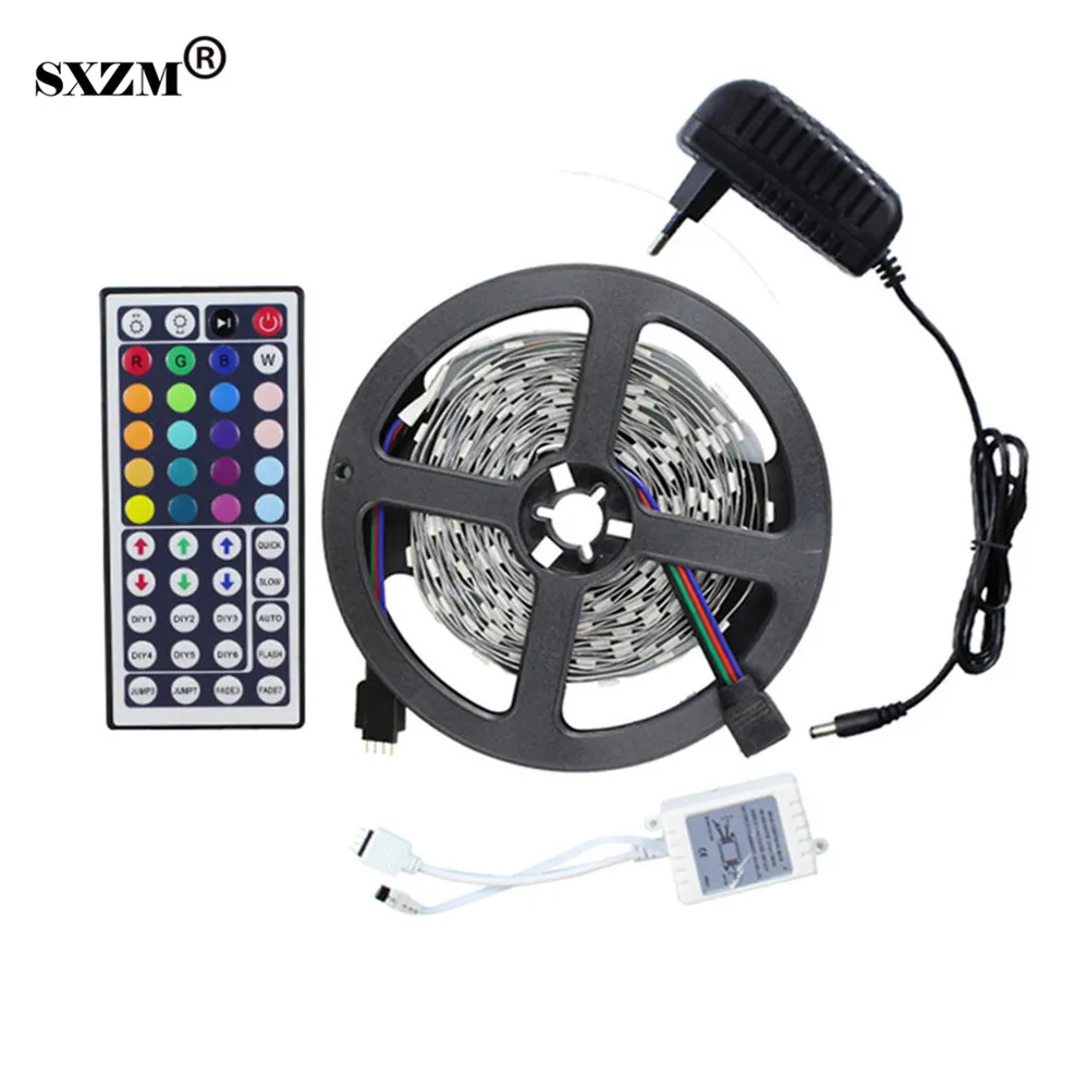 

SXZM Led flexible strip light 5050 DC12V 5M 150leds + 44Key IR remote controller(only for RGB) +12V 2A Power EU US UK AU plug