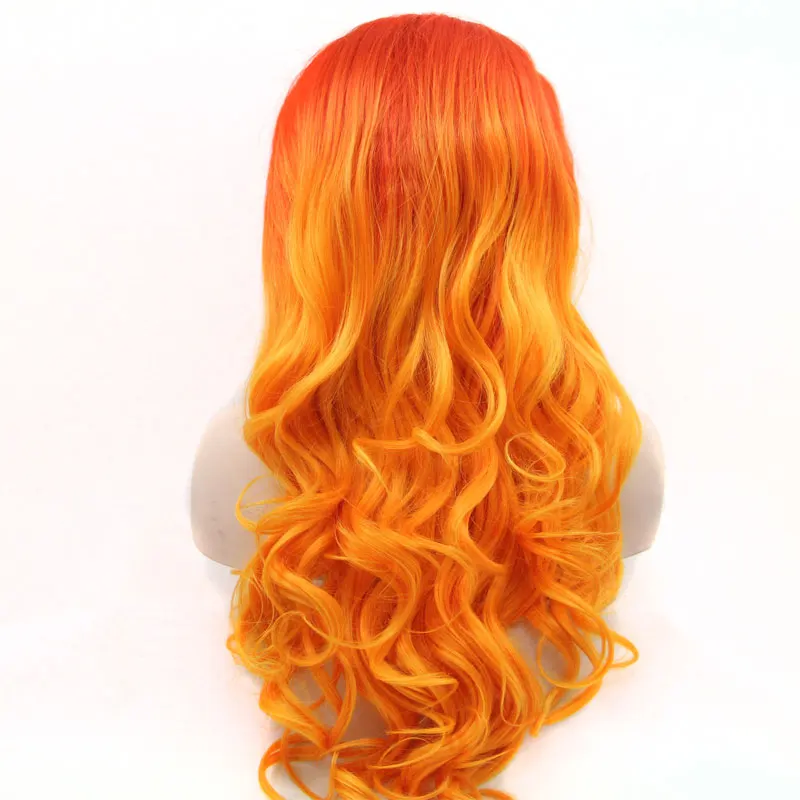 Bombshell оранжевый красный Омбре желтый объемная волна синтетические парики на кружеве Glueless термостойкие волокна волос для белых женщин парики