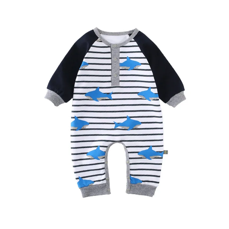 

Baby Boy Clothes Newborn Long Sleeve Romper Lovely Cartoon Shark Print Striped Jumpsuit Fashion Bebes Infantil Clothing