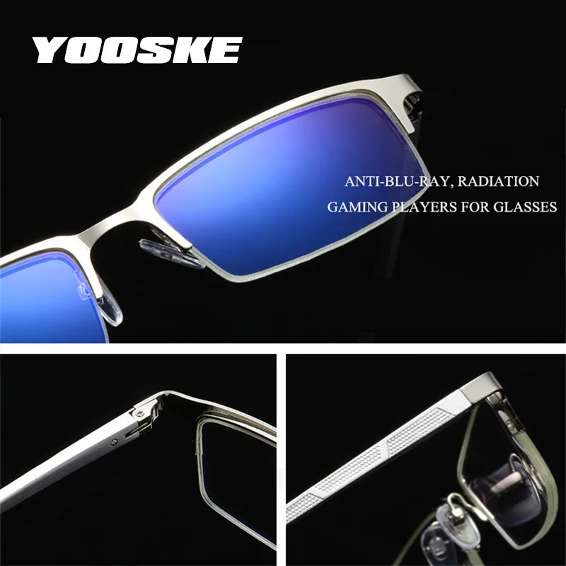 YOOSKE мужской синий светильник, блокирующая оправа для очков, прозрачные синие линзы, очки для мужчин, деловые оправы для очков, алюминий, магний