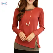 Бренд NFIVE, женские тонкие чистые футболки, Корейская Весенняя Осенняя рубашка из двух частей с длинным рукавом, на молнии, прошитая футболка большого размера