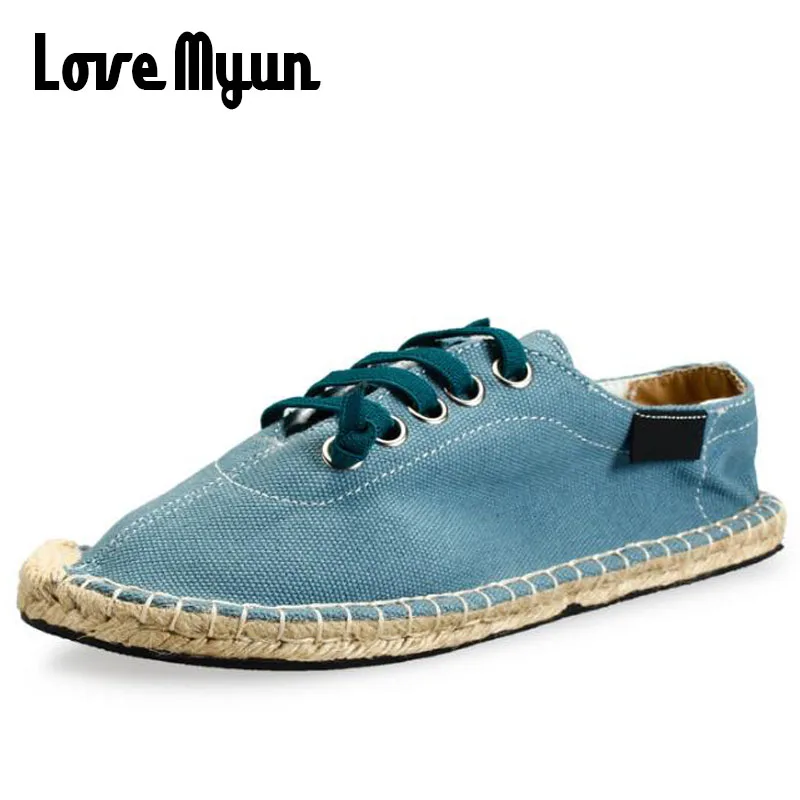 Fashion summer Boy men Espadrille Flats Shoes Black White Bule male casual Canvas Hemp Insole Fisherman Light Shoes II-09