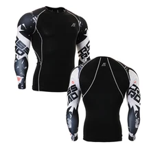 Fitness Mens 3D Prints Long Sleeves T-shirt Thermal Muscle Compression Shirts Bodybuilding MMA Male Top Gear