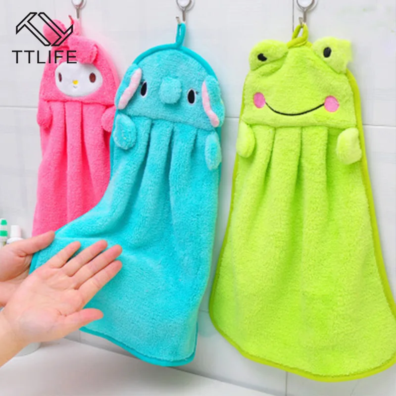 

TTLIFE Random Color Hand Water Absorbent Towel Coral Velvet Cartoon and Kitchen Hang Washcloth Nursery Soft Plush Household