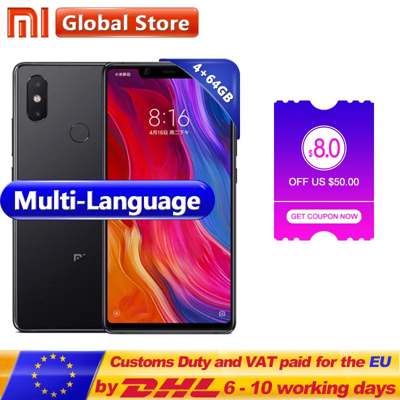 Xiaomi Mi 8 SE 4 GB 64 Смартфон Snapdragon S710 Octa Core 5 88 '񟾠 mAh 12.0MP/5.0MP + 20.0MP Камера 18 7: 9 Полный