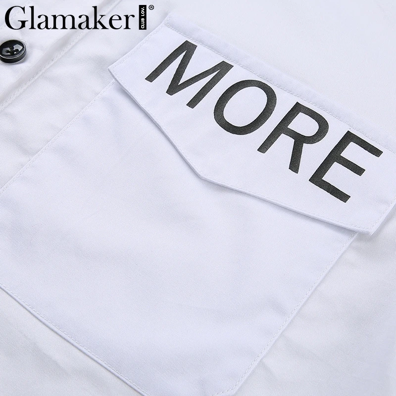 Glamaker уличная корейская модная блузка женская белая рубашка с коротким рукавом Топ женский сексуальный с буквенным принтом летняя укороченная блузка Рубашки