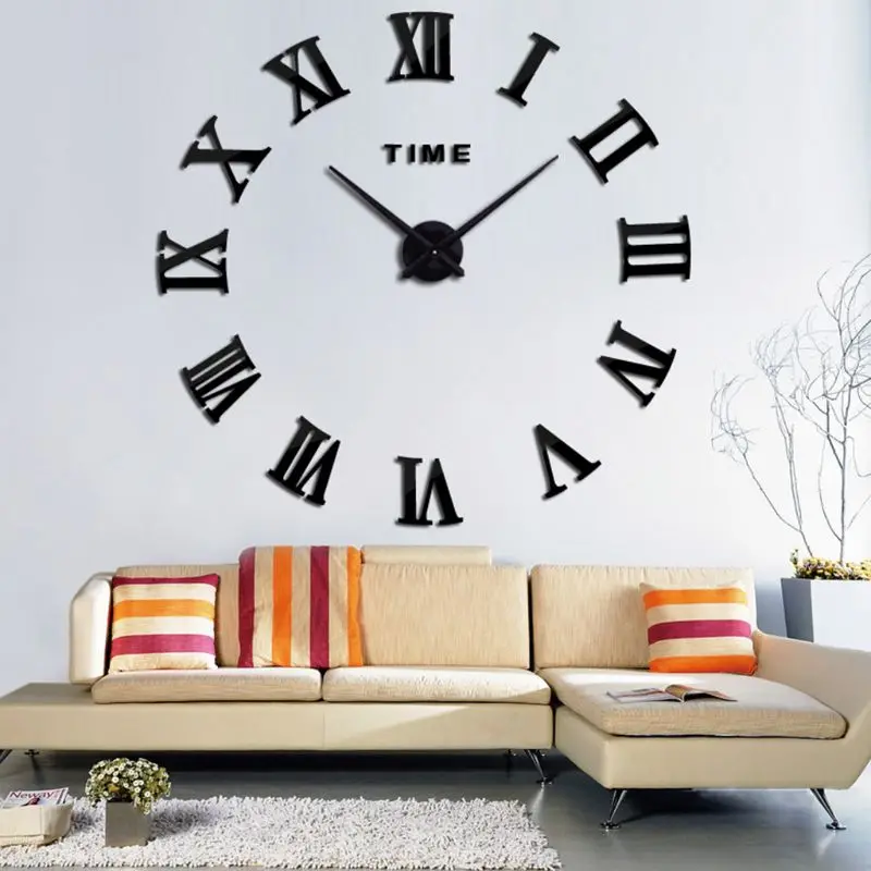 cheap 3D Wall Clock DIY Roman Numeral Metallic Mirror Stick On Clock Modern Timing Decor For Home Kitchen Living Room Bedroom