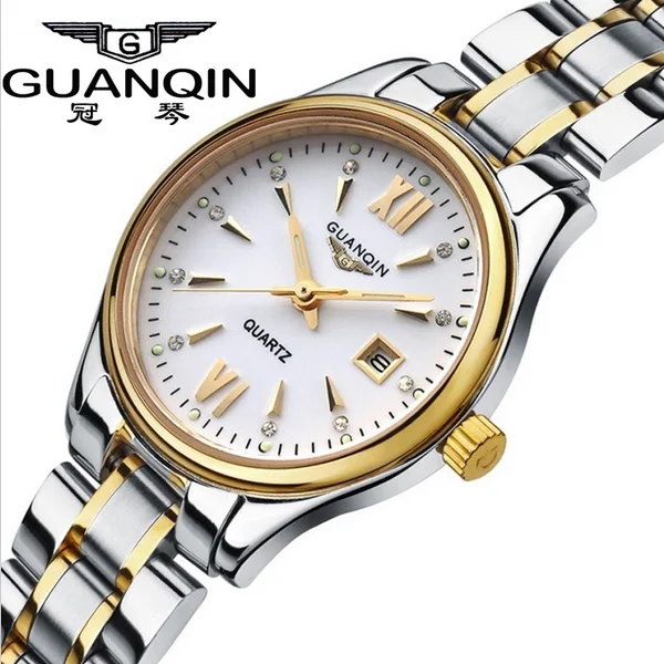 GUANQIN Women Calendar Rhinestone Luminous Quartz Watch with 30M Water Resistant
