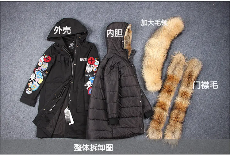 Maomaokong/Новинка, зимнее женское пальто с воротником из натурального меха енота, женские парки с вышивкой