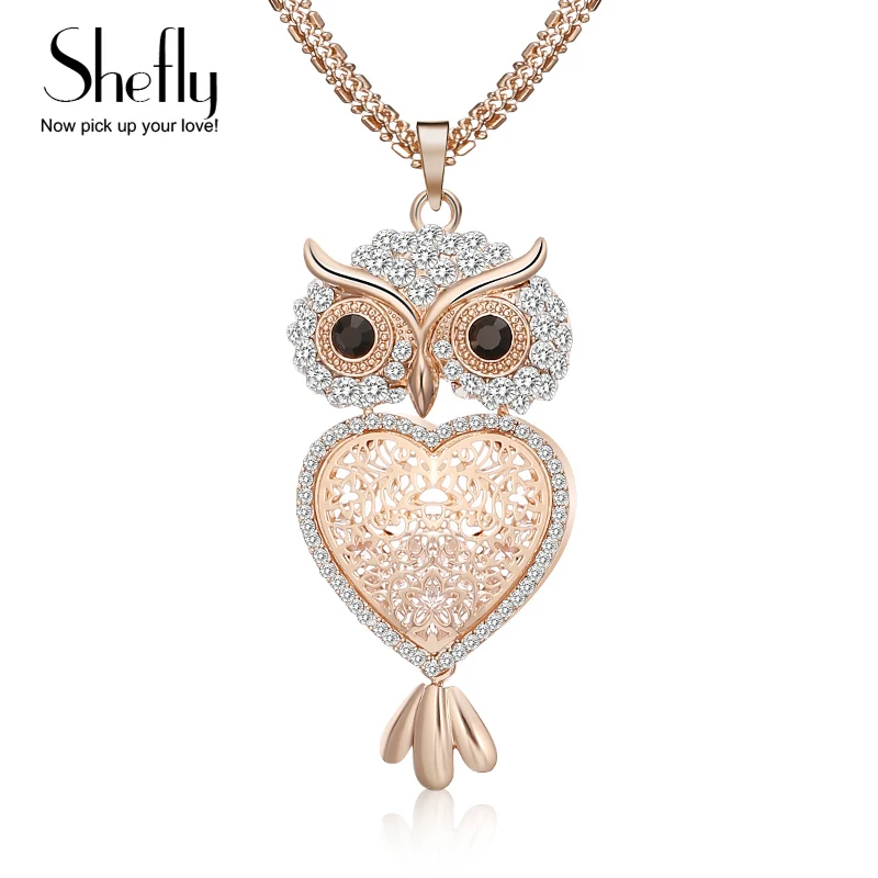 Owl Pendant Necklace Rose Gold Silver 