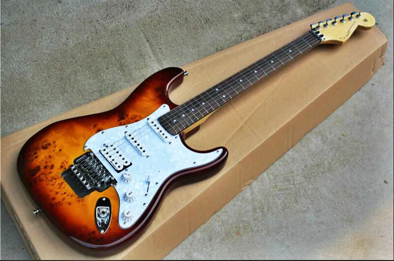 

High quality FDST-1068 3TS color solid body with burl grain cover floyd rose tremolo bridge electric guitar, Free shipping