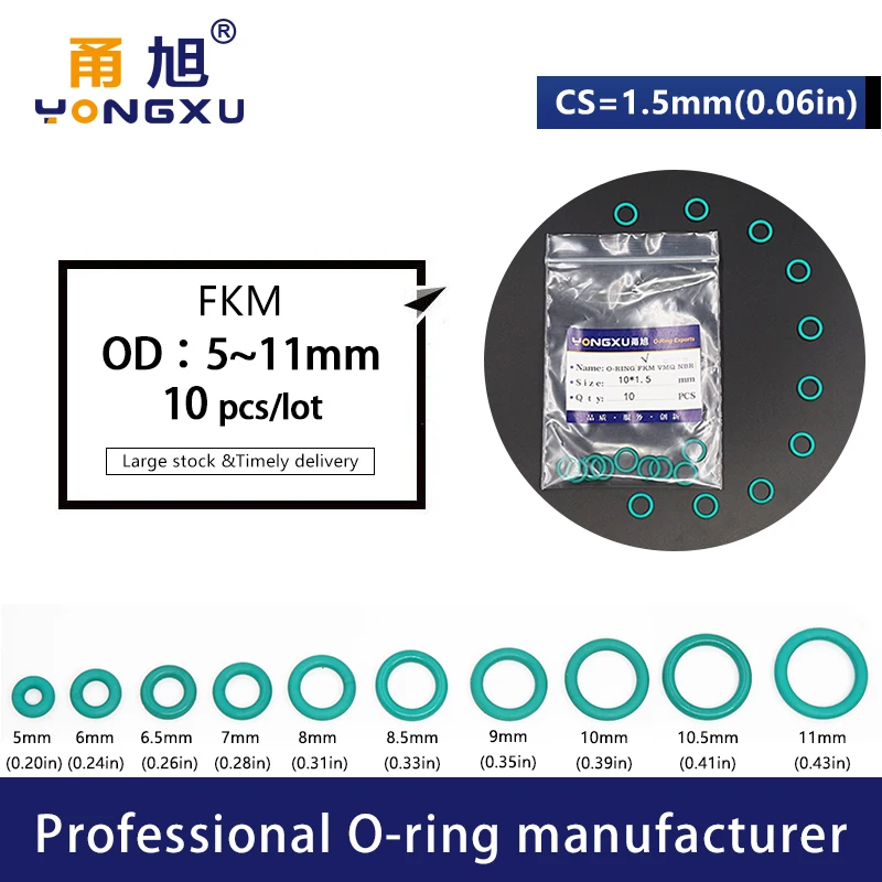 20 шт./лот зеленый FKM резиновые уплотнительные кольца уплотнения CS 1,5 мм 5/5. 5/6/6,5/7/8/8,5/9/10/10,5/11 мм OD уплотнительные кольца уплотнение прокладка кольца топлива шайба