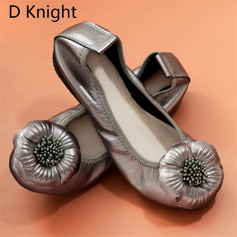 2018 Spring Women Flats Shoes Women Genuine Leather Shoes Woman Ballet Flats Flower Round Toe Loafers Slip On Ballerines Flats  (26)
