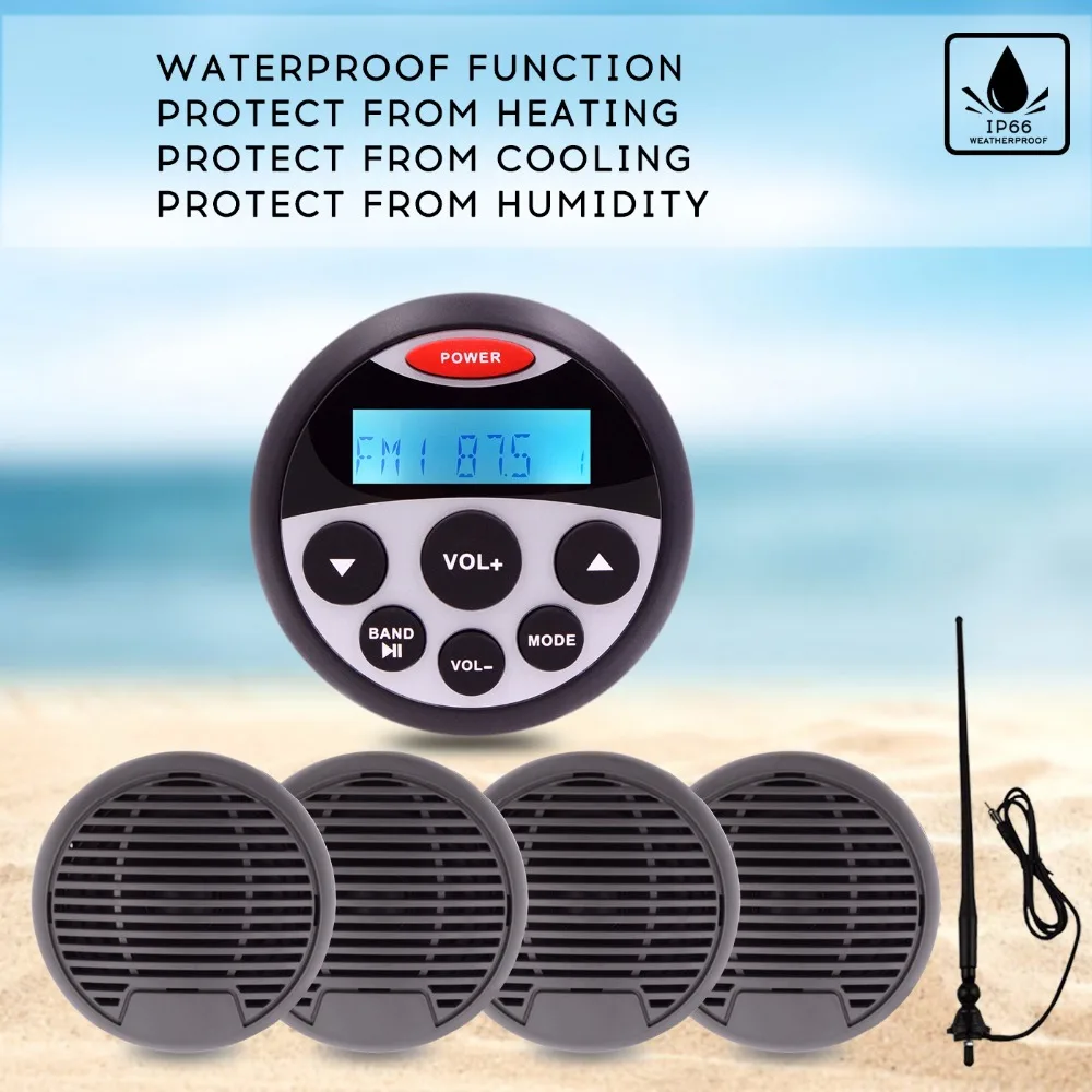 Морской водонепроницаемый стерео радиоприемник с Bluetooth MP3 плеер + 3 &quotМорской