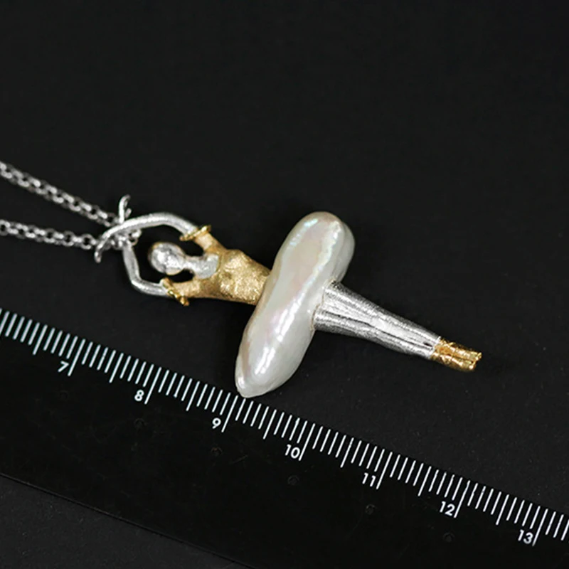 Lotus Fun Real 925 Sterling Silver Natural Pearl Handmade Design Fine Jewelry Elegant Ballet Dancer Pendant without Necklace