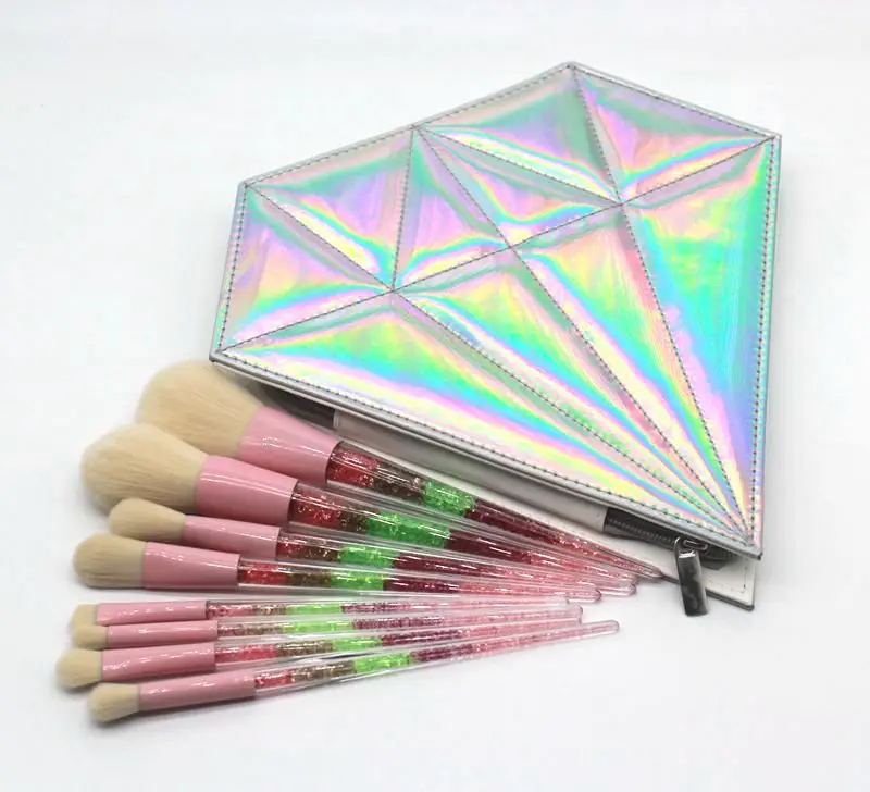 New 8pcs Beauty Makeup Brushes Diamond Crystal Set Professional Eyeliner Eyebrow Eyeshadow Brush Set Makeup Bag Tool Kits Hzs12 (15)