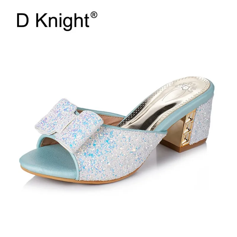 2018 Female Slippers Sepuined Cloth Sandals Summer Shoes Women Mules Lady Flip Flops Black High Heeled Slides Shoes Plus Size 43 (17)