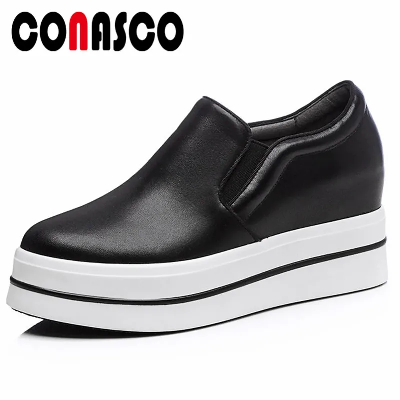 

CONASCO Brand Women Soft Genuine Leather Casual Shoes Woman Flats Platforms Slip On Rome Shoes Spring Autumn New Ladies Flats