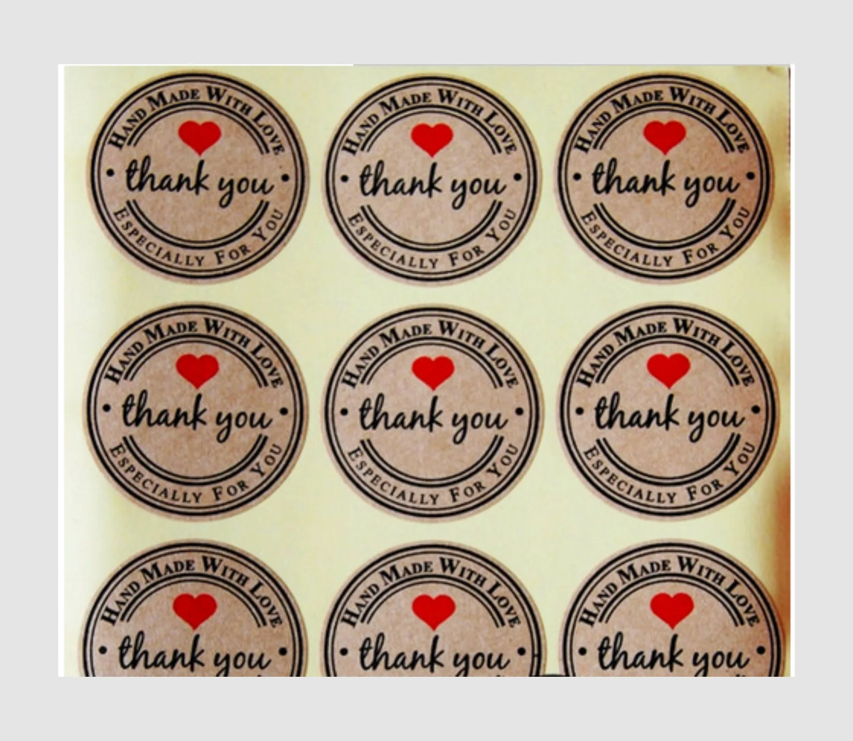 600pcs kraft love "thank you"gift seal label stickers for Handmade Product Party Favor Gift Bag Candy Box