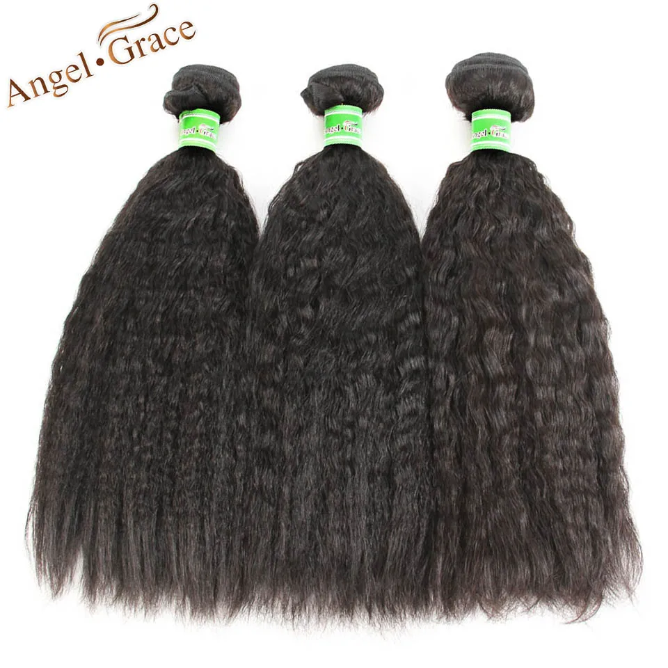 Angel Grace Hair Kinky прямые волосы бразильские волосы переплетение пучков 4 шт. 100 г грубая яки Remy человеческие волосы Tissage chevex humaster