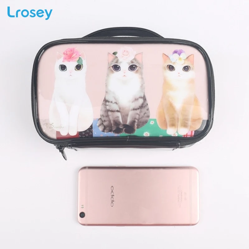 Lady Cute Cat Makeup Organizers Korean PVC portable travel handbags rabbit waterproof Bag bathroom small Cosmetic Storage Bag