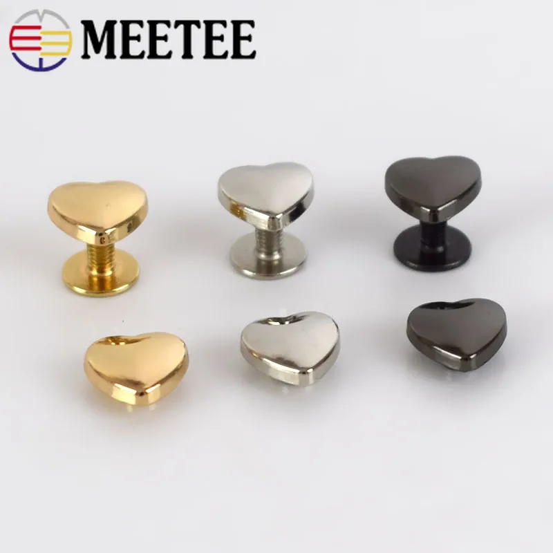 20Pcs 1x1cm Heart Rivet Screw For Bags Hardware Handbag Decorative Studs Button Nail Metal Buckles Snap Hook Leather Craft