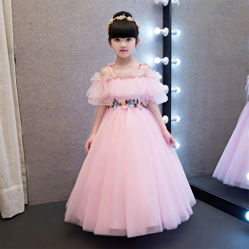 Elegant Pink Tulle Flower Girl Dress Party Kids Pageant Gown Princess