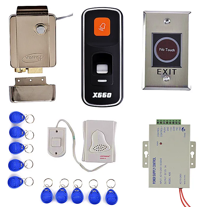 

DIY Fingerprint 125KHz RFID ID Card Reader Door Access Control System Kit + Electric Door Lock + Remote Control