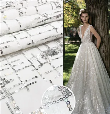 

Spring and summer women's new sequins embroidered mesh fabric and map 3MM full size sequin embroidery fabric
