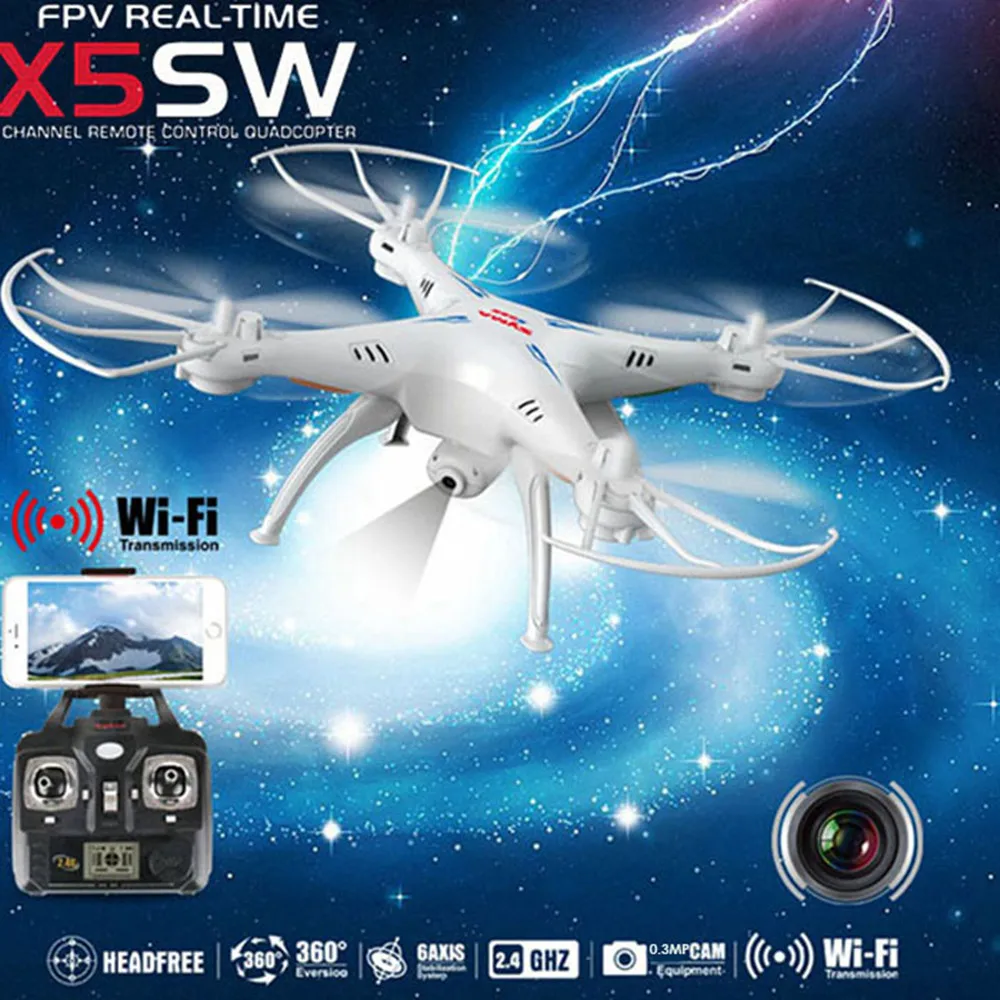 

Real Time RC Helicopter Syma X5SW Explorers 2 2.4GHz 6 Axis 4 Channel WiFi FPV RC Quadcopter with 0.3MP HD Camera RTF