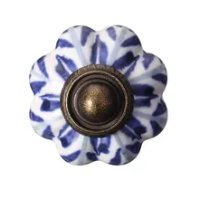 MTGATHER 34 мм синие листья расписанный вручную керамический тыквенный шкаф для спальни шкаф дверные ручки ящик Мебельная ручка тянет