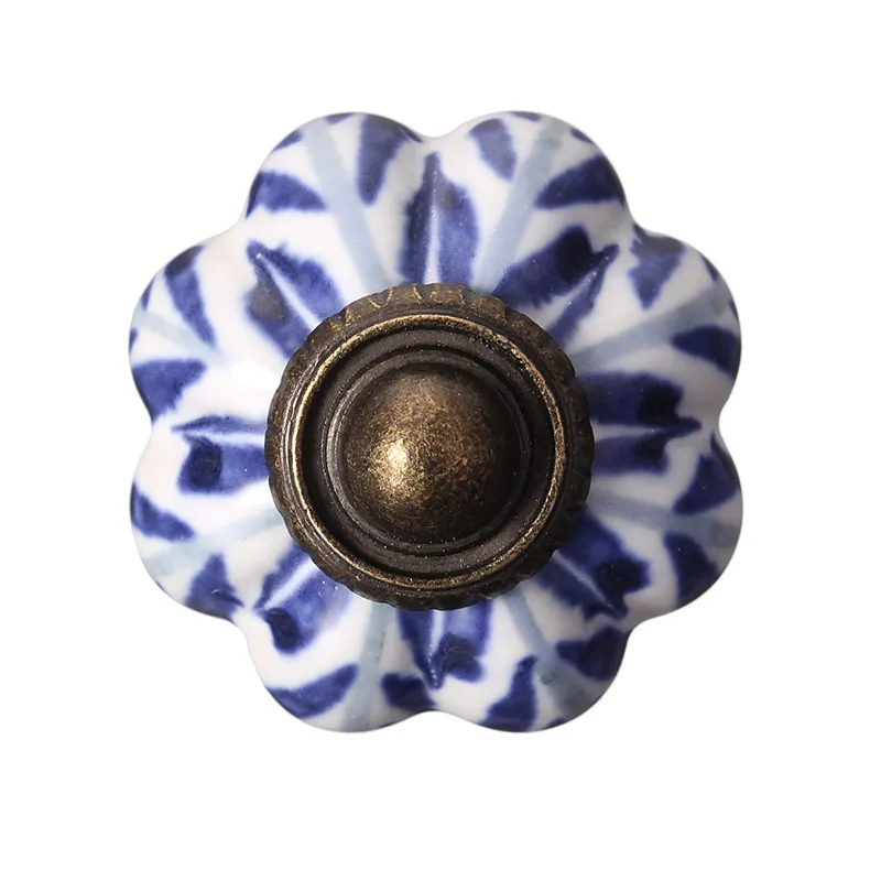 Us 1 46 51 Off Mtgather 34mm Blue Leaf Hand Painted Ceramic Pumpkin Bedroom Cupboard Cabinet Knobs Door Drawer Furniture Handle Pulls In Cabinet