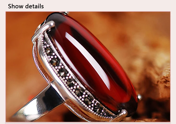 Высокое качество 925 Чистое серебро Натуральные полудрагоценные камни Гранат Красные большие кольца женские ретро модные богемные кольца