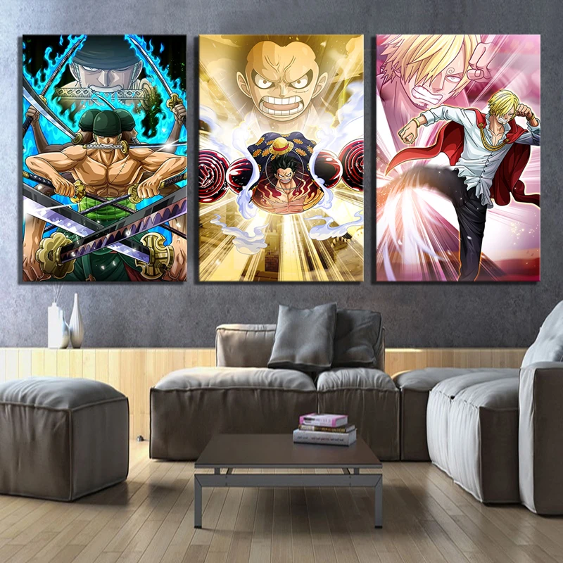 Waliicorners Home Decor Prints Painting 3 Panel Luffy Zoro Sanji Pictures Cartoon Wall Art Modular Canvas Poster Modern Bedside Background 7 HTB160pAVkzoK1RjSZFlq6yi4VXaZ
