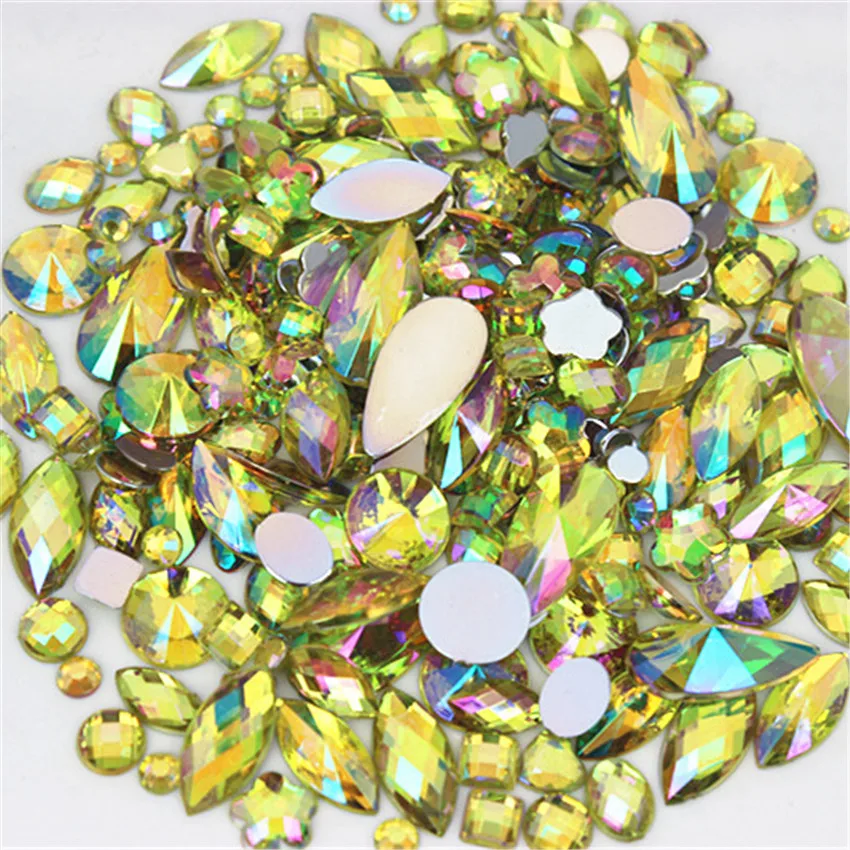 18g About 300pcs Mixed Shape Sizes AB Acrylic Rhinestones 3D Nail Art Rhinestones Non Hotfix Flatback Stones Decorations MC4000