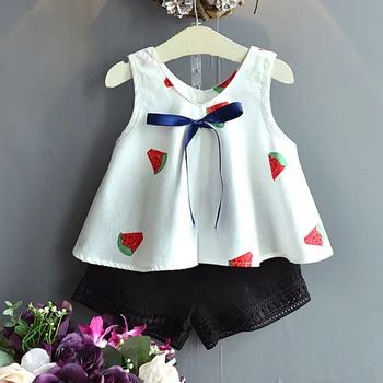 

Kids Clothes Set Fashion Baby Girls Clothes Bowknot Vest Shirt Tops+Shorts Pants 2019