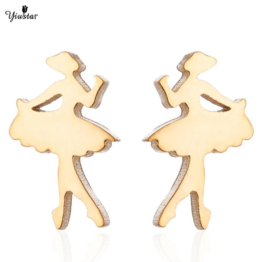 

yiustar Women Gold Earrings Ballet Dancer Stud Earrings Stainless Steel Stud Fashion Cute Studs Jewelry pendientes mujer moda